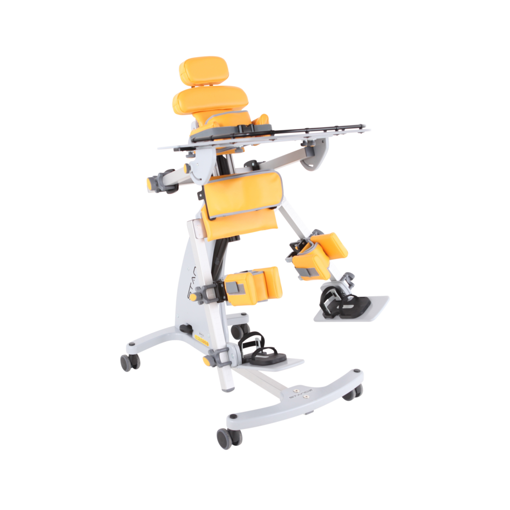 Jenx Standz Size 1in yellow covers with abduction blocks promoting hip alignment and supported standing for young users.