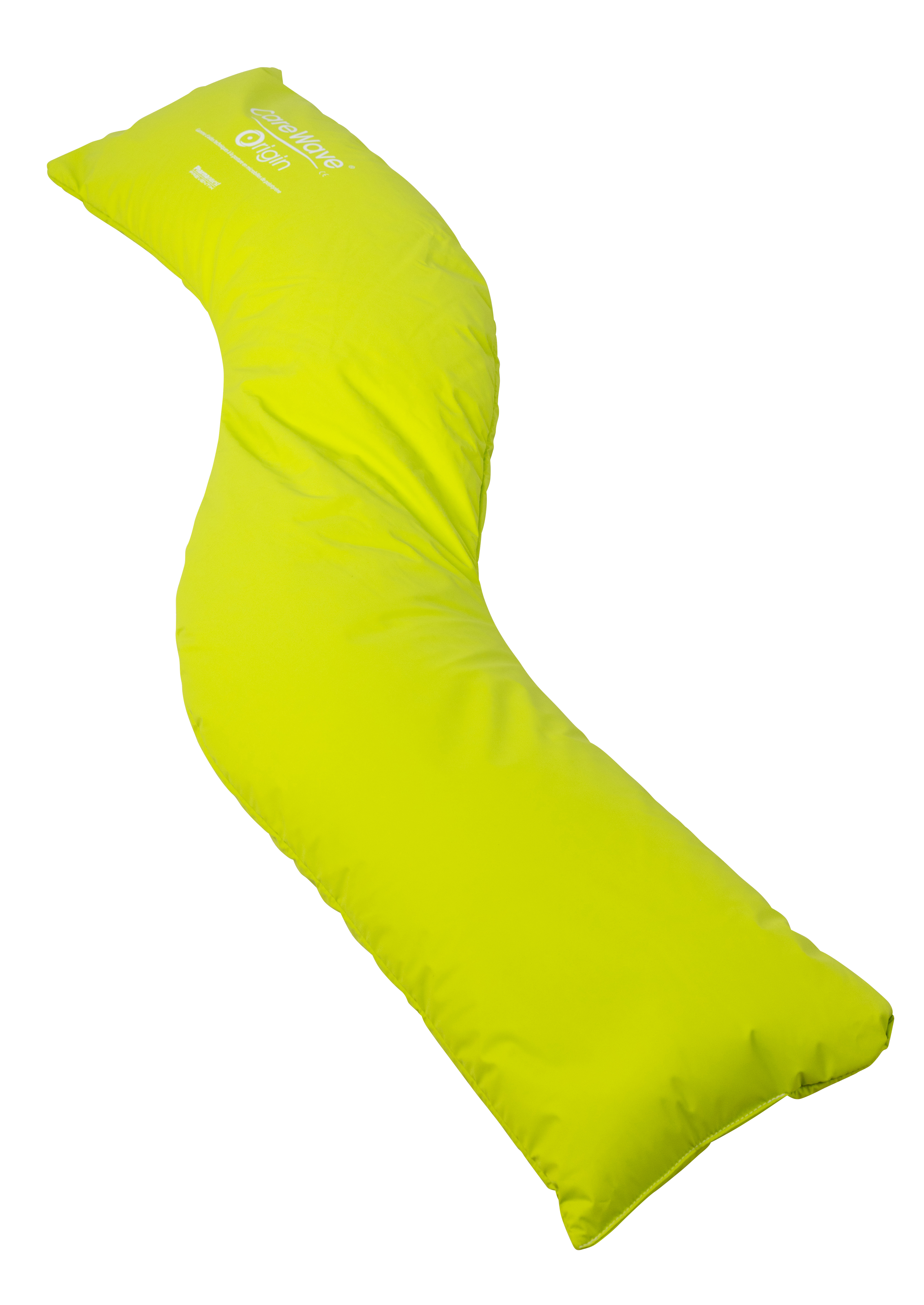 CareWave small decubitus postural support cushion in high-visibility yellow.