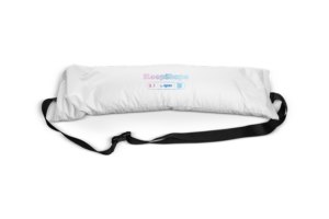 SleepShape Cushion 9.1 (calf support) shown with white comfy cover and black attachment straps.