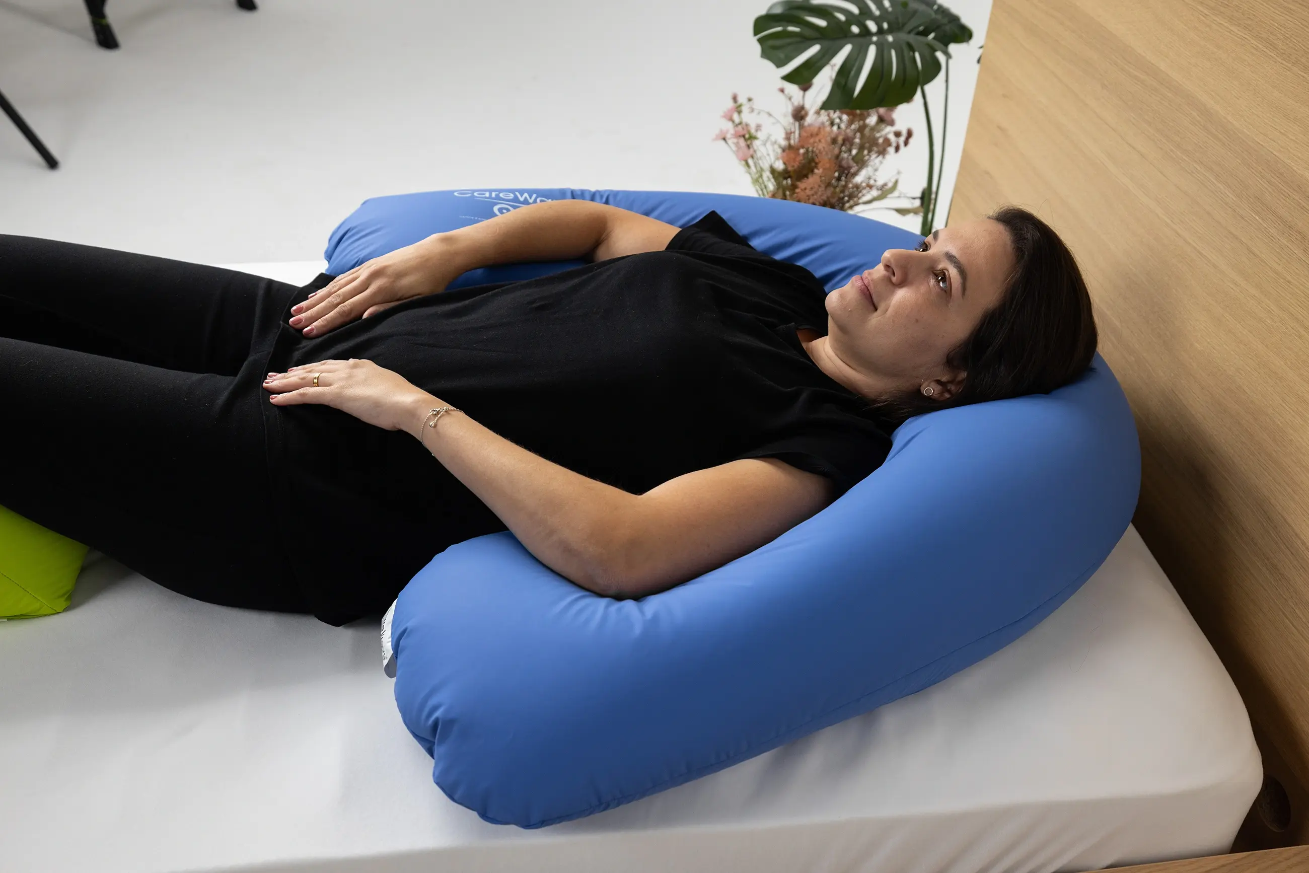 Blue-Half-Moon-Cushion-Green-Delta-Blue-Heel-Cushion-Supine-5-1
