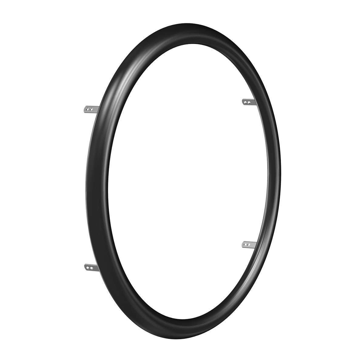A singular black thick Wheelchair rim on white background.
