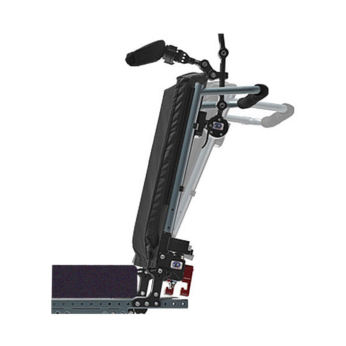 A cropped image of a wheelchair backrest, with a ghosted image showing its adjustability to move back and forth