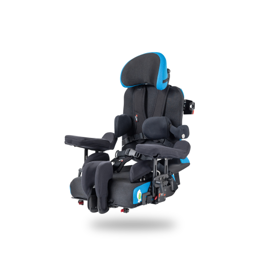 Paediatric lateral support attached to Spex Wonderseat Space backrest, providing customisable postural support for growing children.
