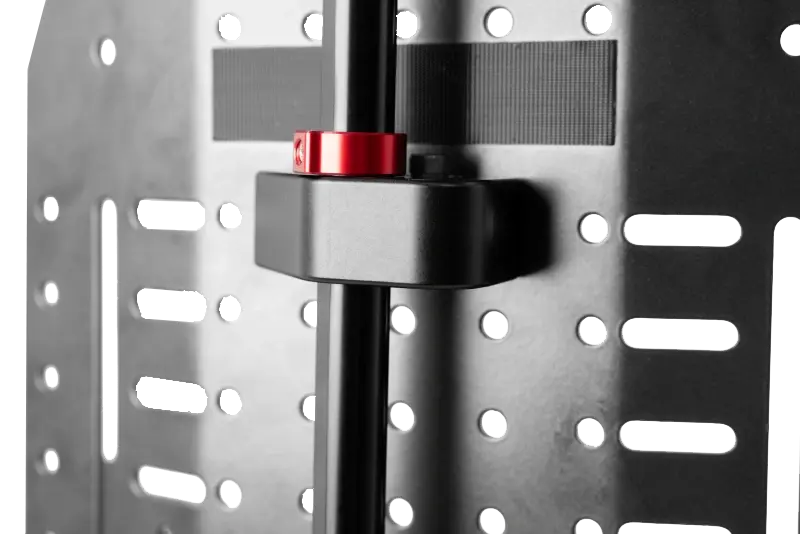 Side view of Spex Stylo Slim Mount installed, showing compact fit and clean design for comfort and seamless wheelchair integration