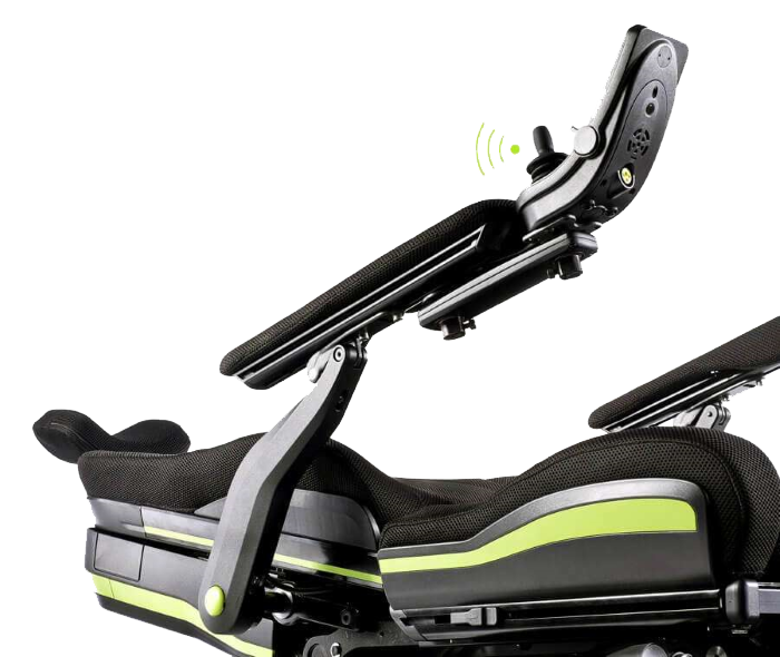 Lumbar tilt position in relation to arm rest and controller for the Quickie Q700 Up M Sedo Ergo seating system.