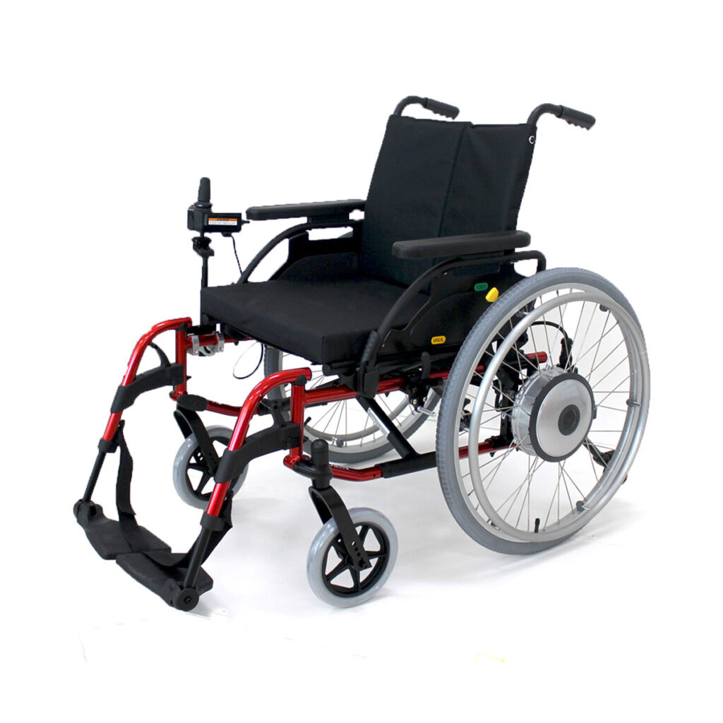 Quickie Xtender wheelchair power-assist wheels, designed to reduce propulsion effort and increase mobility for manual wheelchair users.
