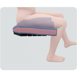 Graphic of a person sitting on a cushion from hips down, facing sideways to the right, with the left leg slightly raised.