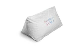 SleepShape Cushion 3.2 (Triangular) shown with white comfy cover, facing diagonal right.