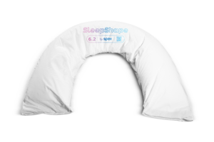 SleepShape Cushion 62 (Half Moon) shown with white comfy cover.